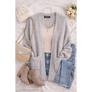 Maverick The Collection Gray Silver Textured Open Cardigan S